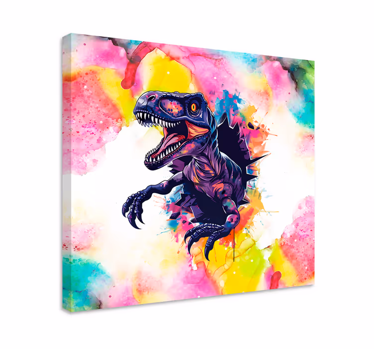 Dinosaur canvas wall art saturated colors velociraptor - TenStickers