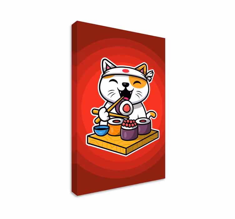 Cat wall art of a charming cat enjoying sushi - TenStickers