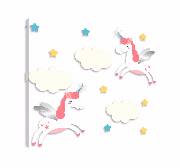 Unicorn pictures framed clouds stars pink wall decal - TenStickers