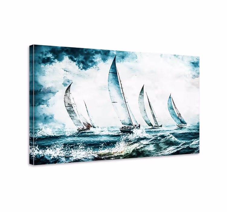Blue canvas print sailing boats at sea - TenStickers
