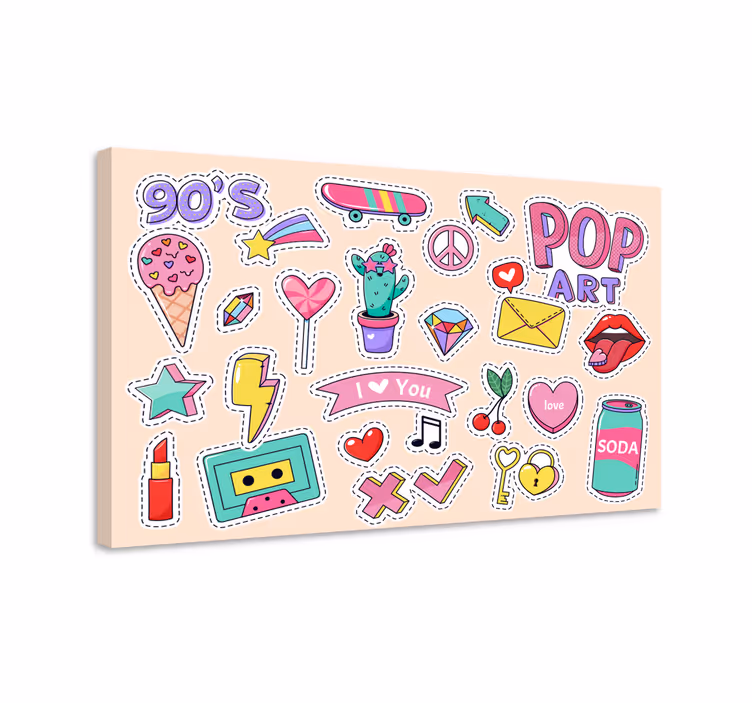 90's Vintage Patches Doodle canvas - TenStickers