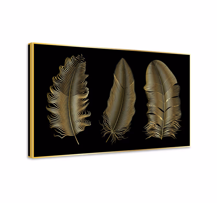 Golden feathers on black background canvas art - TenStickers