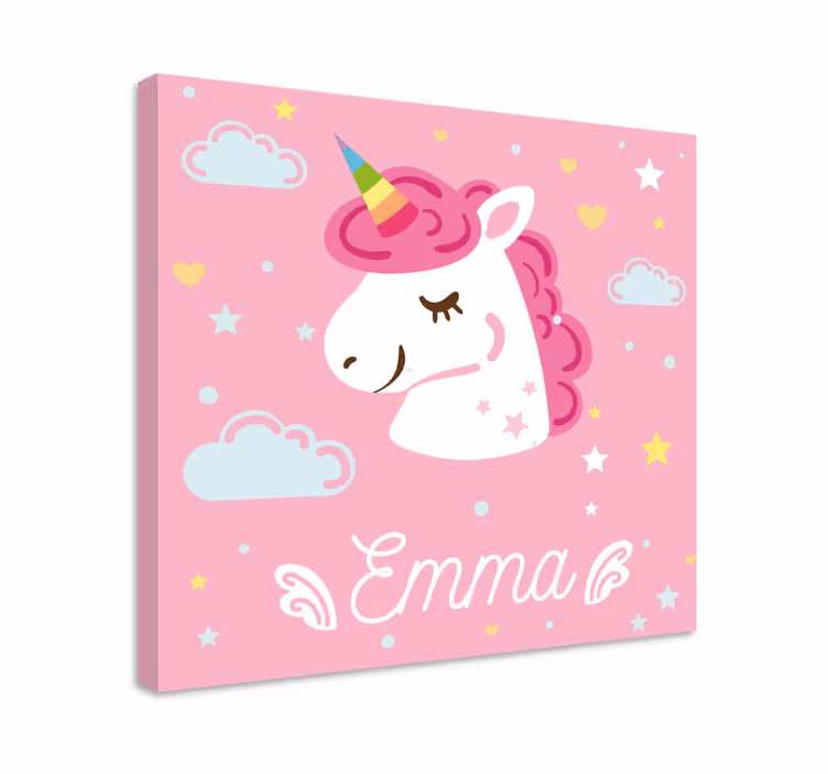 Pink unicorns with name unicorn wall print - TenStickers