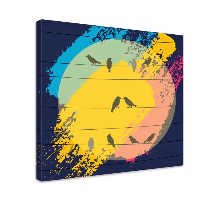 Retro circle silhouettes bird canvas wall art - TenStickers