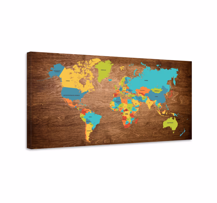 Wood texture world map canvas - TenStickers