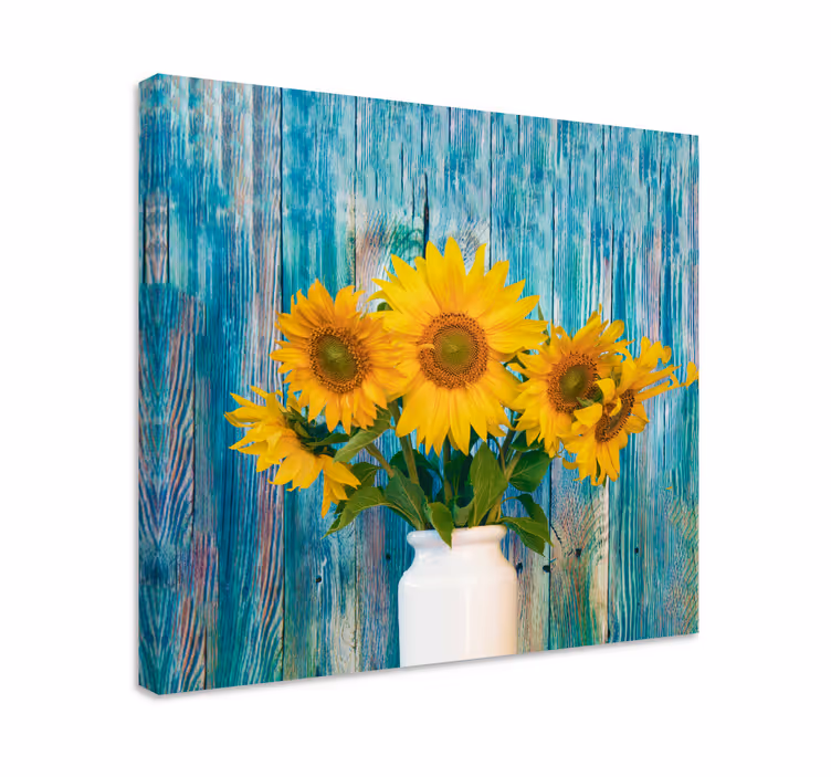 Yellow sunflowers on wood flower canvas - TenStickers