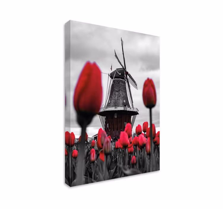 Landscape canvas windmill and tulips artwork - TenStickers