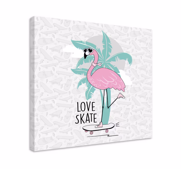 Animal canvas wall art flamingo skateboarding - TenStickers