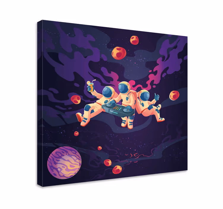Video game canvas art astronauts playing together - TenStickers