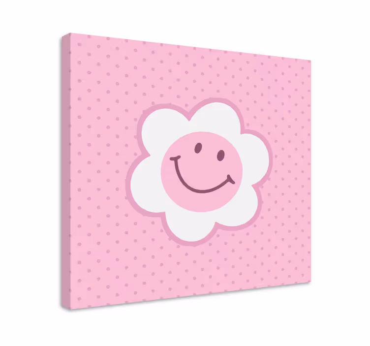 Flower pink and white smiley face canvas - TenStickers