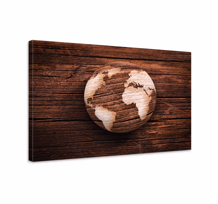 Geographic wooden worldmap 3D canvas prints - TenStickers