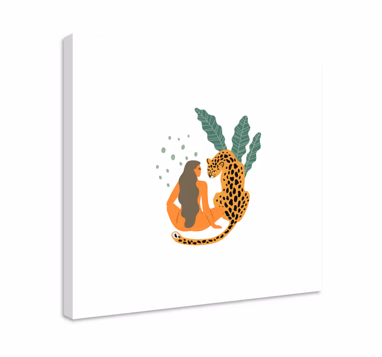 Woman and Leopard Embrace people canvas - TenStickers