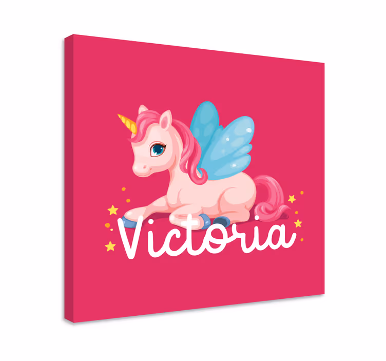 Funny pink happy unicorn personalised canvas - TenStickers