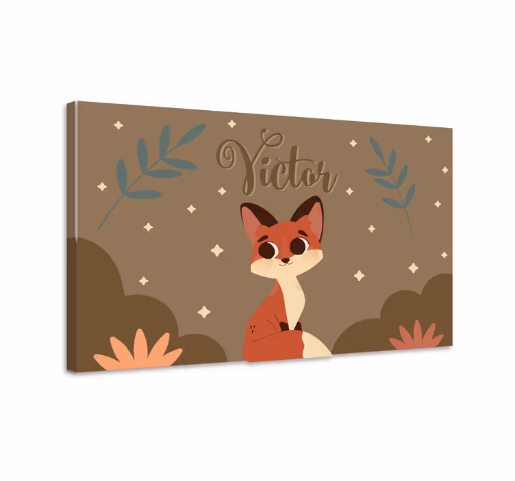 Cute fox for boy with name personalised canvas - TenStickers