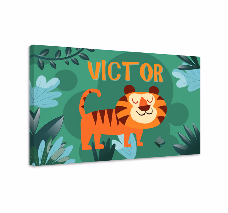 Cute tiger boy with name personalised canvas - TenStickers
