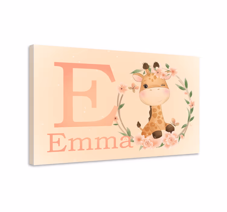 Giraffe with floral initial childrens wall art canvas - TenStickers