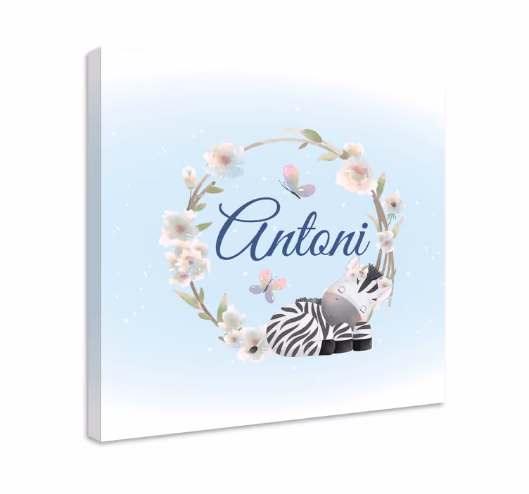Cute animals zebra with name nursery canvas - TenStickers