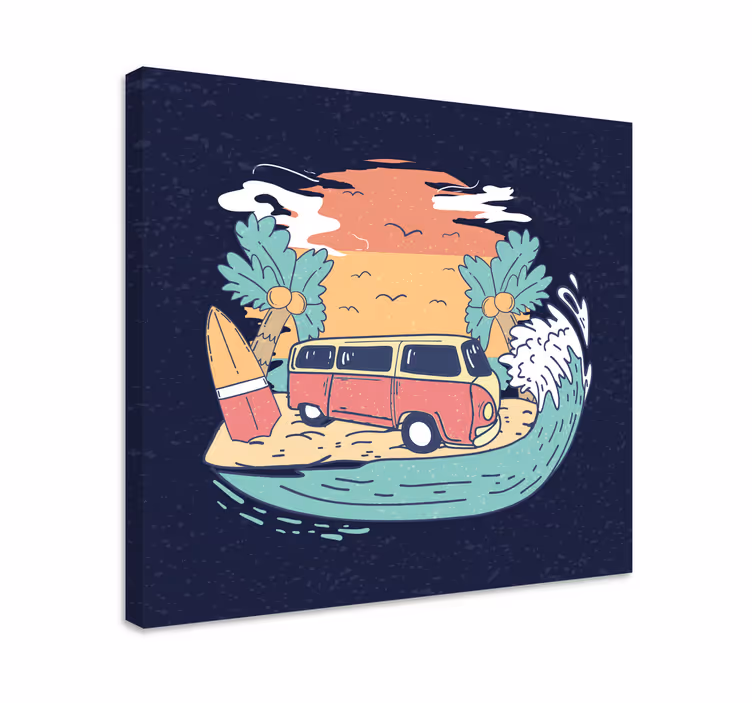 Cityscape wall art surfing van scene - TenStickers