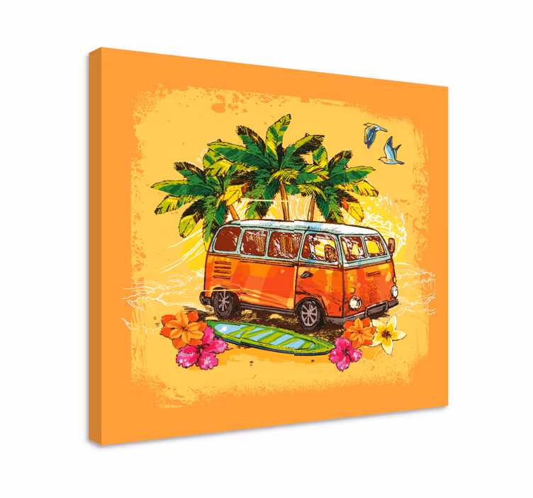 Colorful hippie caravan palm trees retro canvas - TenStickers