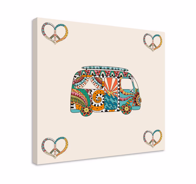 Hippie bus with lots of graffitis retro canvas - TenStickers