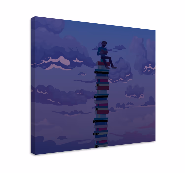 Retro canvas stacked books in the sky - TenStickers
