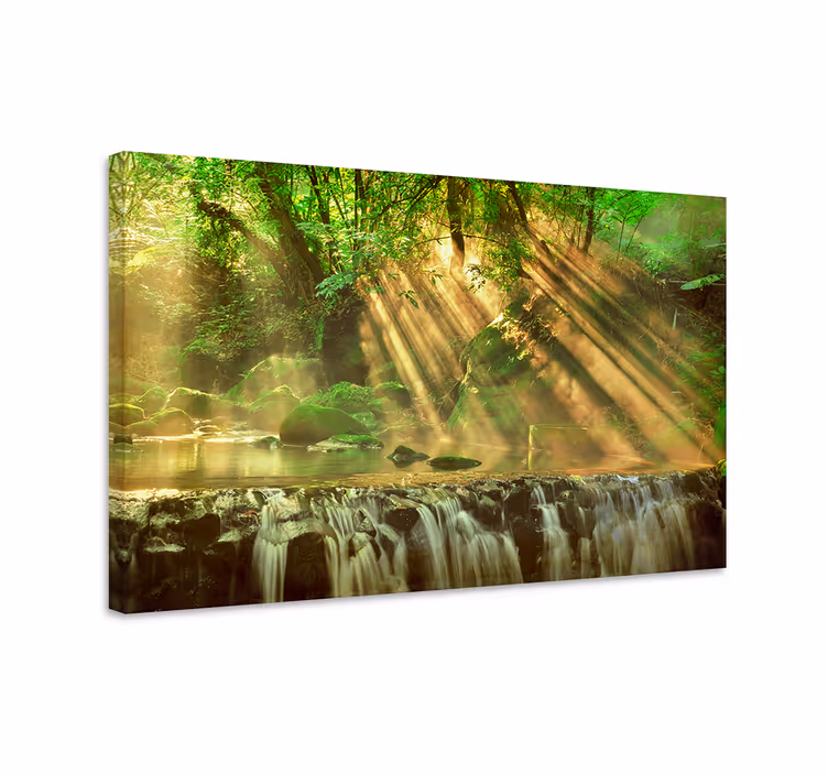 Scenic forest small waterfall landscape canvas - TenStickers