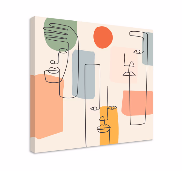 Abstract wall art 1 minimalist line faces - TenStickers