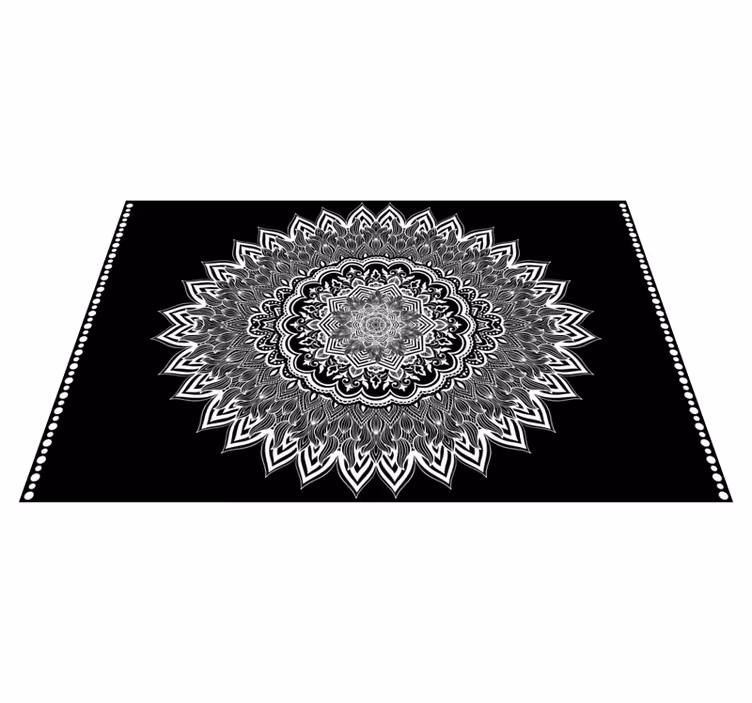 Floral mandala design black vinyl rug - TenStickers