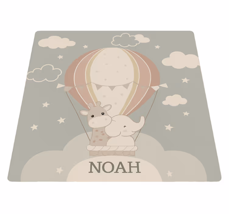 Kids vinyl rug pastel air balloon with name - TenStickers