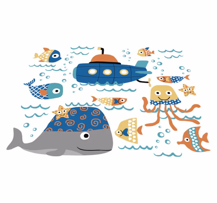 Blue marine motifs animal vinyl rug - TenStickers