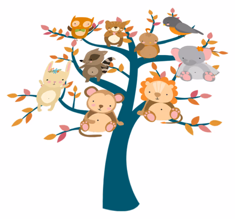 Animal vinyl rug tree with baby animals - TenStickers
