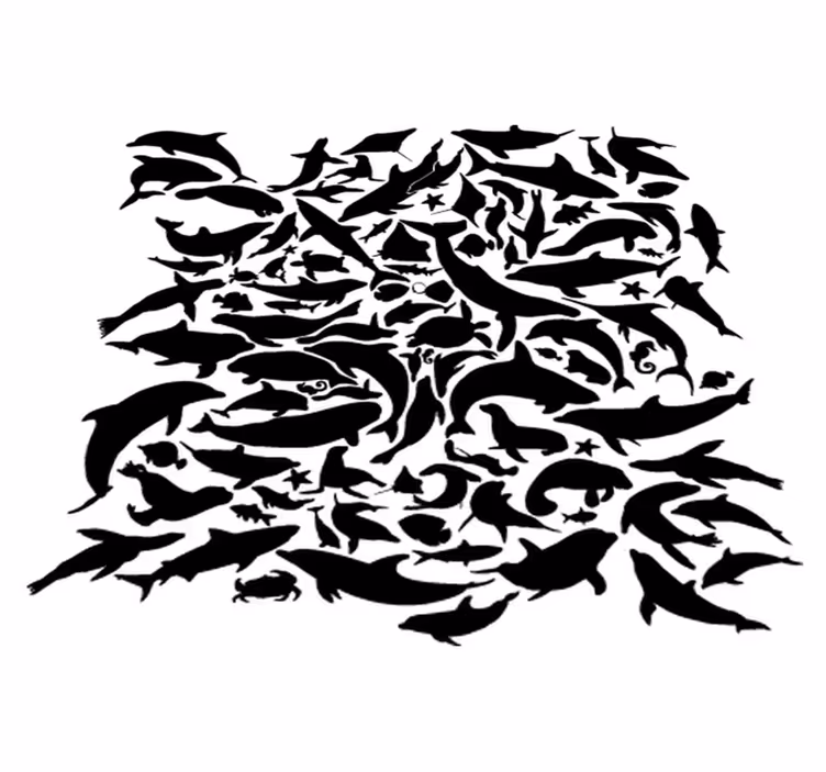 Animal vinyl rug featuring marine black animals - TenStickers