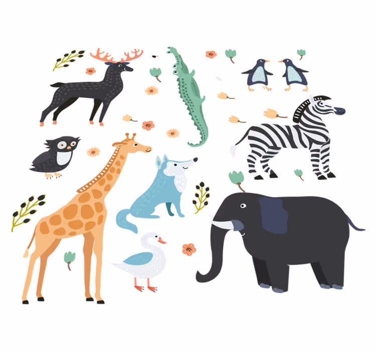 Animal vinyl rug featuring joyful animals in a park - TenStickers