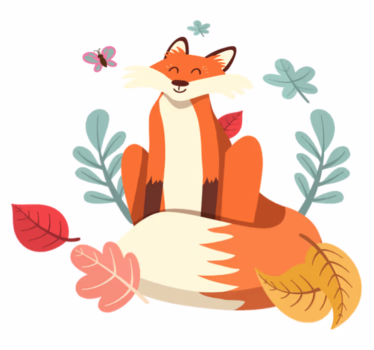 Animal vinyl rug fox with autumn leaves - TenStickers