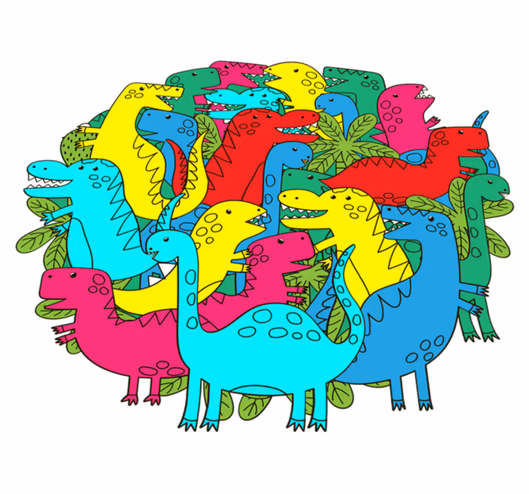 Animal vinyl rug round colorful dinosaur for kids - TenStickers