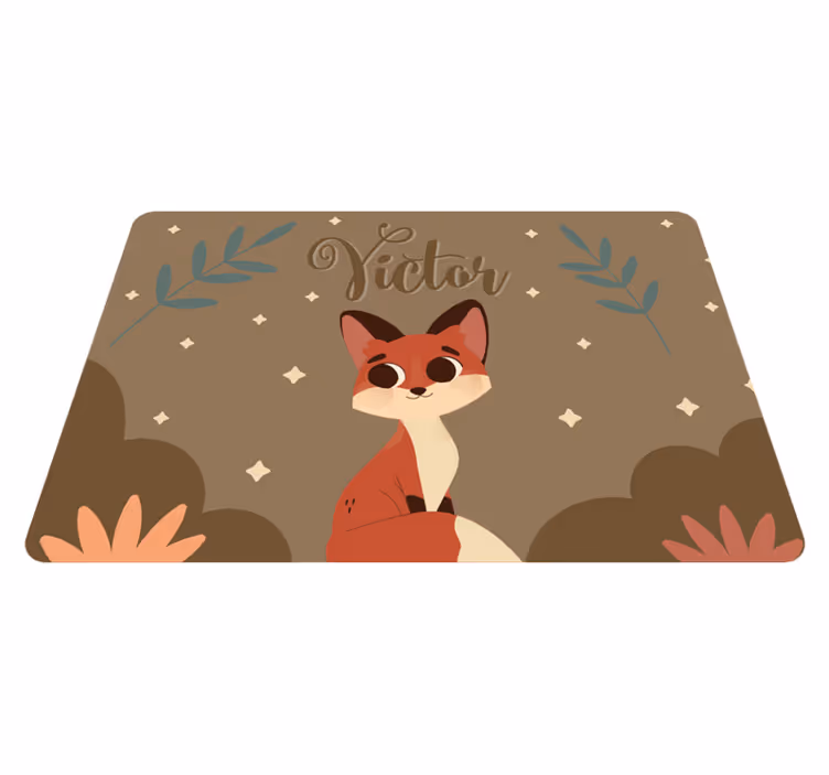 Cute fox for boy with name animal vinyl rug - TenStickers