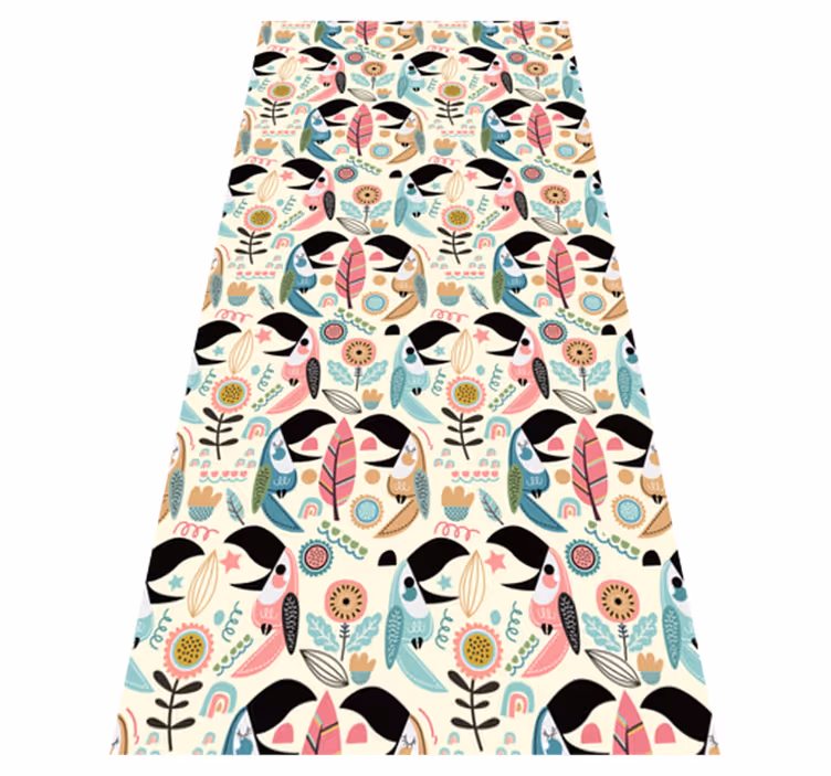 Animal vinyl rug in blue nordic pastel leaves - TenStickers
