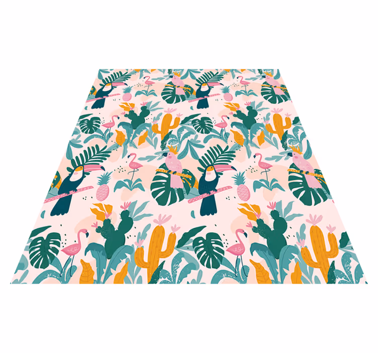 Animal vinyl rug with tropical birds and leaves - TenStickers