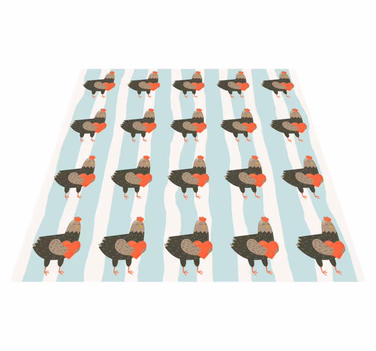 Animal vinyl rug with white stripes and roosters - TenStickers