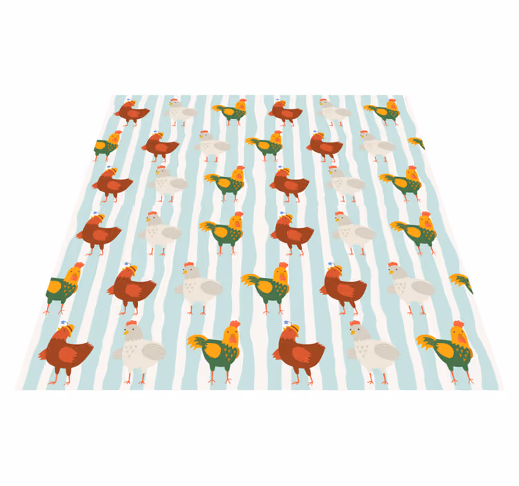 Animal vinyl rug with vertical striped roosters - TenStickers