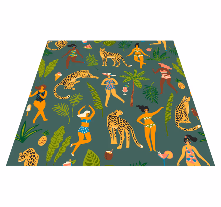 Women on leopard background animal vinyl rug - TenStickers