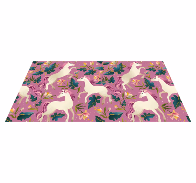 Animal vinyl rug with pink floral horse design - TenStickers