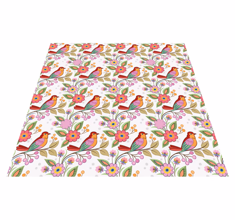 Animal vinyl rug with red and orange bird on tree - TenStickers