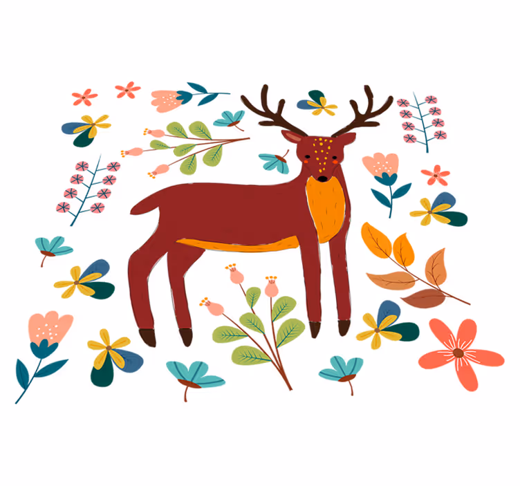 Animal vinyl rug whimsical deer illustration - TenStickers