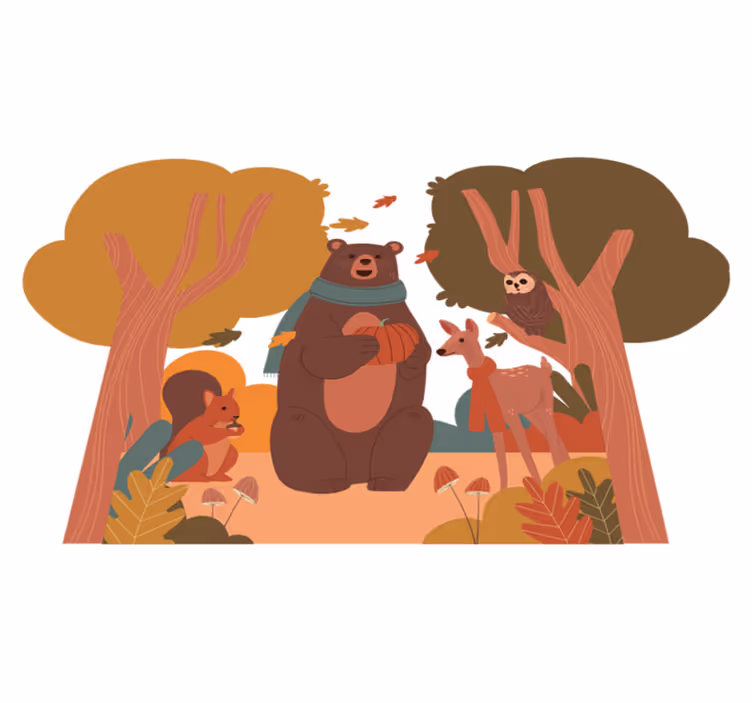 Animal vinyl rug fall forest animals - TenStickers
