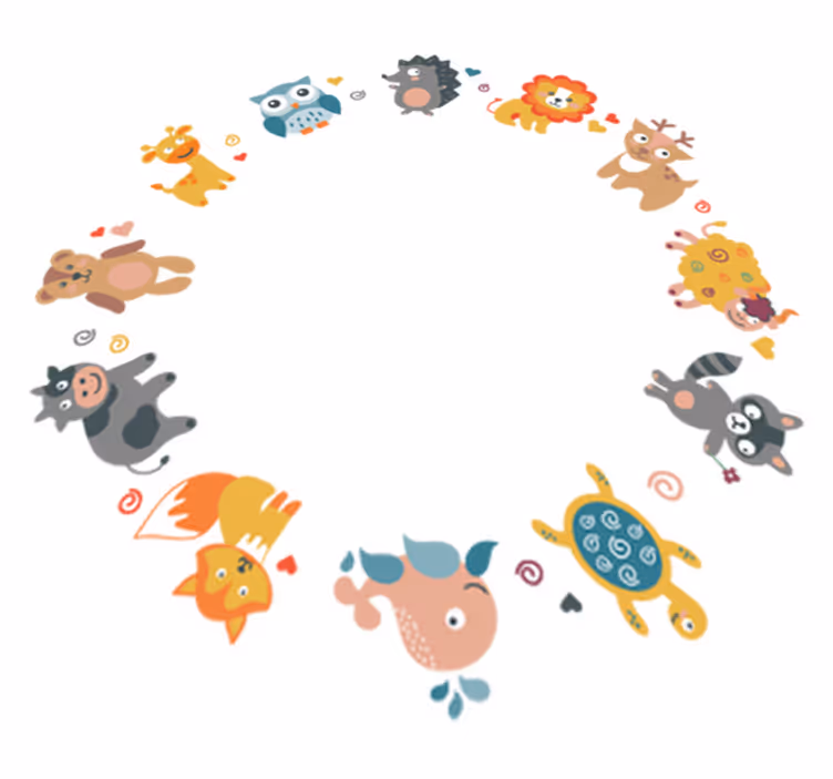 Animal vinyl rug featuring baby animals in a circle - TenStickers