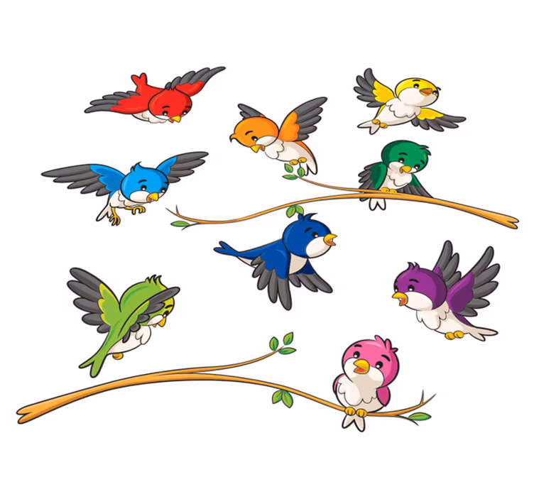 Colorful little birds animal vinyl rug - TenStickers