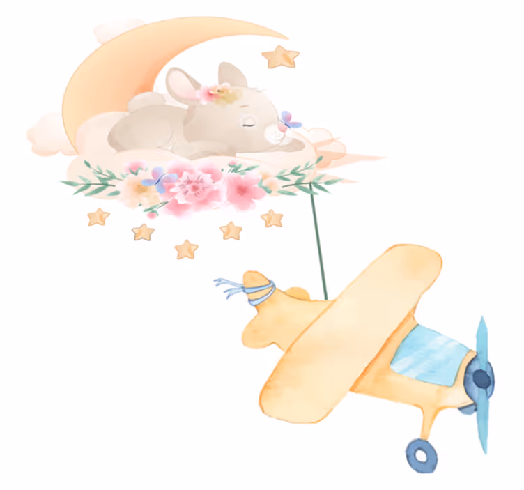 Animal vinyl rug of a bunny sleeping on the moon - TenStickers