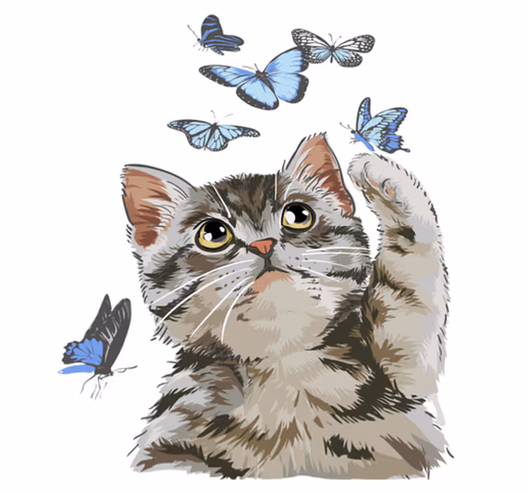 Animal vinyl rug kitty with blue butterflies - TenStickers