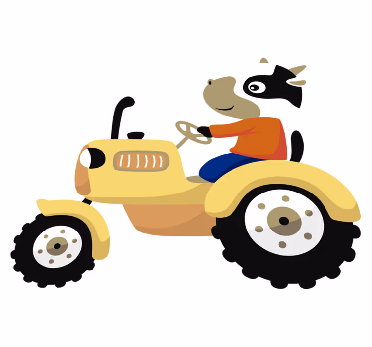 Animal vinyl rug cow on tractor design - TenStickers